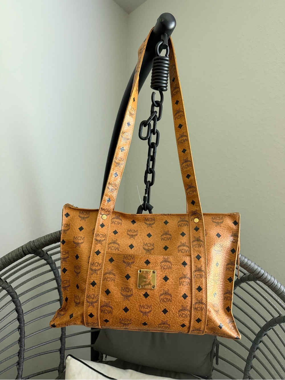 MCM Cognac Visetos Logo Tote Bag - Picture 3 of 10